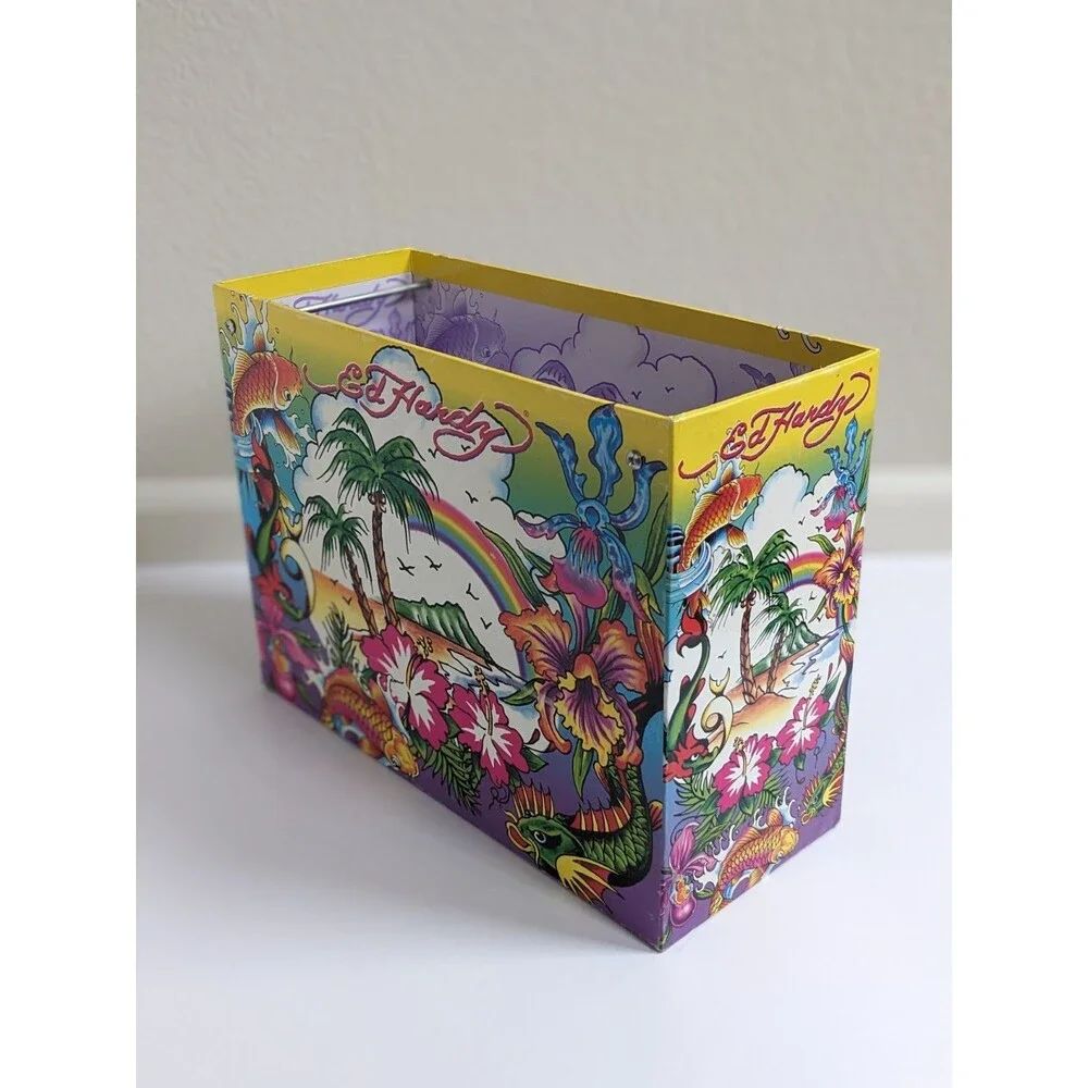 Ed Hardy‎ x Lisa Frank Hanging File Box Tropical Tattoo Art Koi Dragon Rainbow